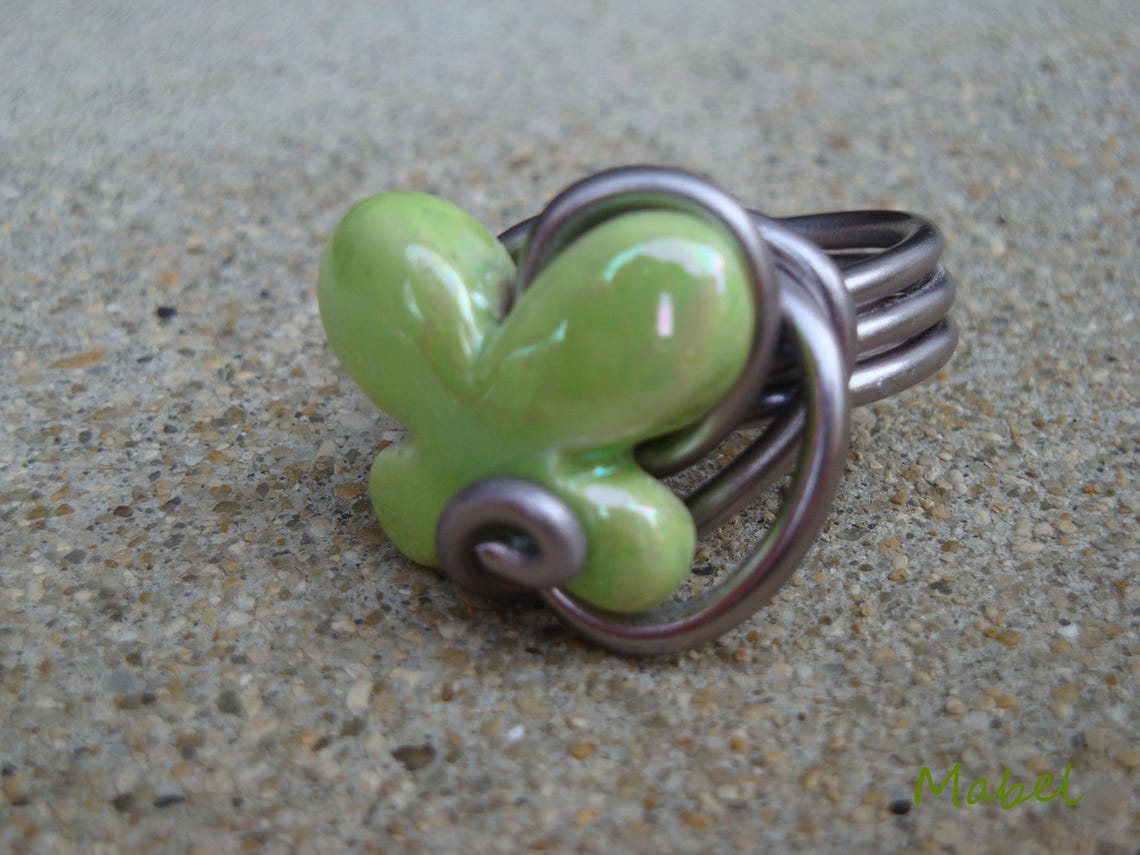 Grüner Keramik-Schmetterlingsring Anthrazit-Alu draht | Etsy