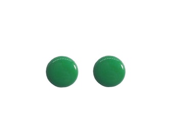 Retro Vintage 80s Forest Green Plastic Round Circle Smooth Flat All Hypoallergenic Lightweight Colourful Statement Medium Stud Earrings
