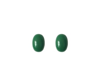 vintage Rétro 80s Emerald Green Oval Dome Smooth Coloré Été Printemps Léger Medium Clip Sur Boucles d’Oreilles