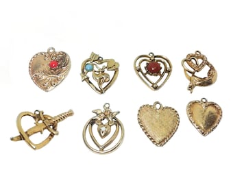 Retro Vintage 50s Gold Blue Red White Love Heart Woman Sword Birds Half Moon Detailed Medium Pendants Without Chain Multiple Options