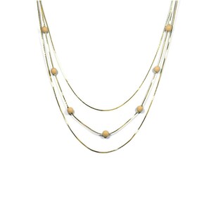 Retro Vintage 80s Gold Pastel Orange Sphere Ball Matte Seven Bead Triple Three Chain Shiny Long Colourful Summer Triangle Chain Necklace