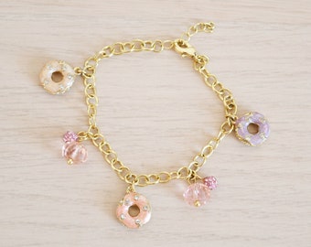 Vintage rétro des années 90 or rose violet donut rond cercle cristal clair strass Station sphère boule perle câble chaîne petit bracelet à breloques