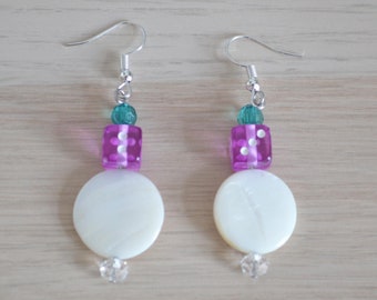Boucles D’oreilles Pendantes Vintage Années 80-90 – Perles, Strass, Doré – Occasion