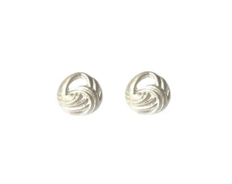 Vintage Retro 70s Silver Tone Matte Round Circle Knot Swirl Cut Out Medium Clip On Earrings