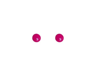 May include: A pair of fuchsia-colored stud earrings. Each earring is a small, round sphere with a glossy finish. The earrings are set against a plain white background, highlighting their vibrant color and simple design.
