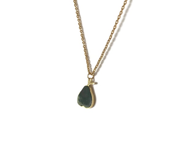 Vintage Retro 80s Gold Dark Green Pear Fruit Jade… - image 2