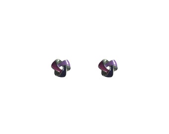Vintage Retro 80s Purple Silver Tri Knot Hypoallergenic Lightweight Summer Colourful Small Clip On Earrings