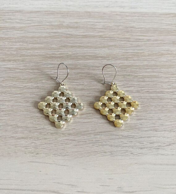 Boucles D’oreilles Pendantes Rétro Vintage - Occasion, Doré Avec Fermoir Clips