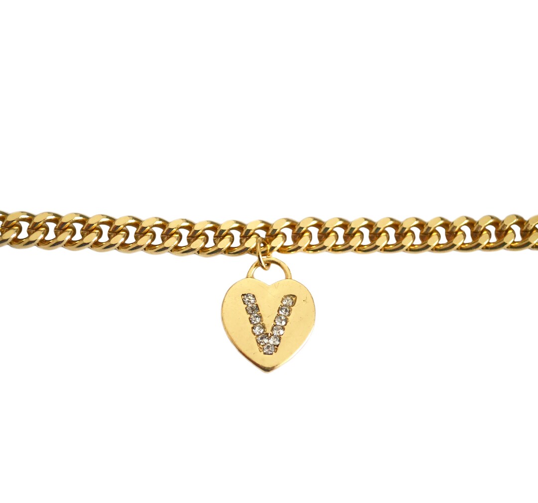Vintage Retro 90s Gold Clear Crystal Rhinestone V Letter Personalised ...