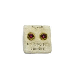 Pendientes vintage con diseño floral de oro laminado de 14 quilates: cristal rosa, fabricados en Alemania.