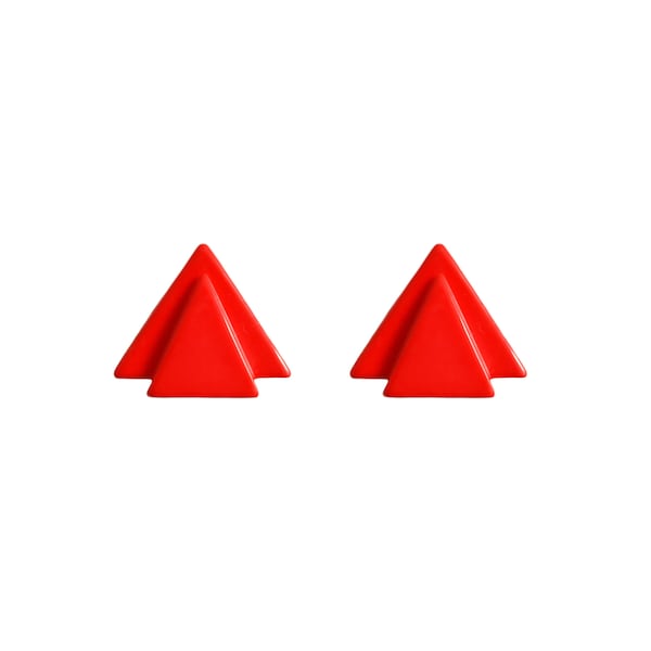 Retro Vintage 80s Red Triangle Triangular Symmetrical Wide Geometric Summer Lightweight Colourful Medium Clip On Earrings