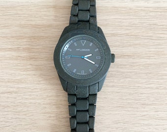 Retro Vintage 90s Gris oscuro Azul Negro Blanco Círculo redondo Cierre a presión Cierre Panel Enlace Parte posterior de acero inoxidable Reloj de pulsera analógico REPARACIÓN