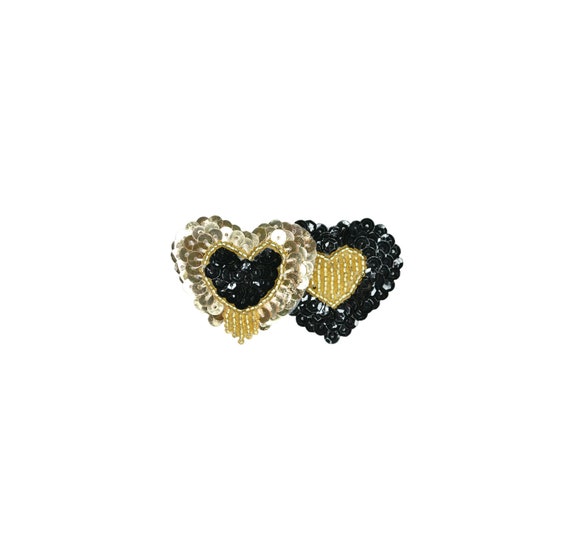 Retro Vintage 90s Gold Black Double Two Love Hear… - image 1