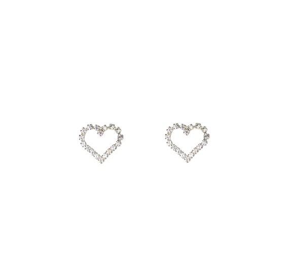 Retro Vintage 90s Silver Clear Love Heart Shape Cr