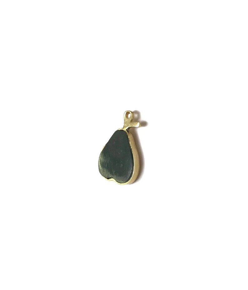 Retro Vintage 80s Gold Plated Dark Green Pear Fruit Food Jade Stone