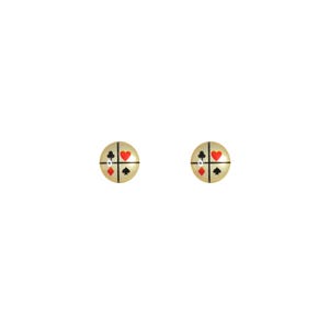 Vintage Retro 90er Jahre Weiß Schwarz Rot Klar Rund Kreis Ass Liebe Herz Königin Klee Spielkarten Symbol Kuppel Kitsch Sommer Kleine Ohrstecker