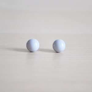 Vintage Retro 80s Pale Grey Round Circle Sphere Ball Smooth Simple Lightweight Spring Summer Autumnal Winter Small Stud Earrings