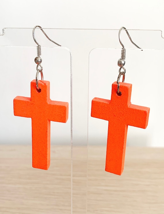 Retro Vintage 80s Neon Orange Crucifix Rood Cross 