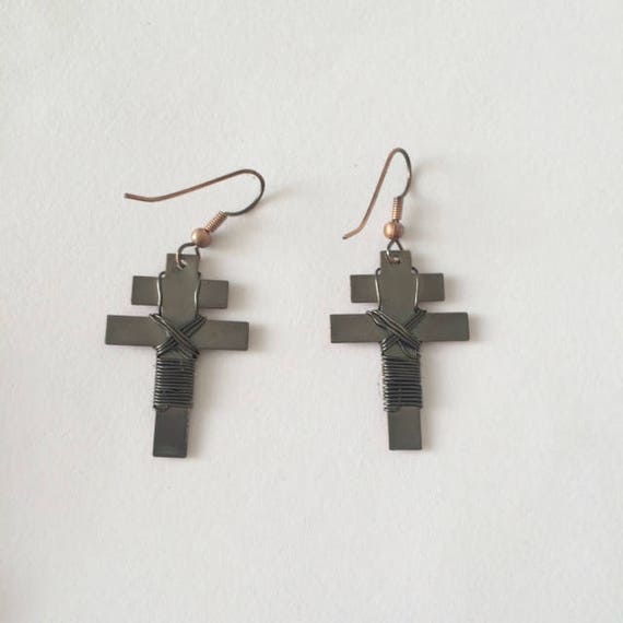 Retro Vintage 80s Copper Two Double Crucifix Rood… - image 2