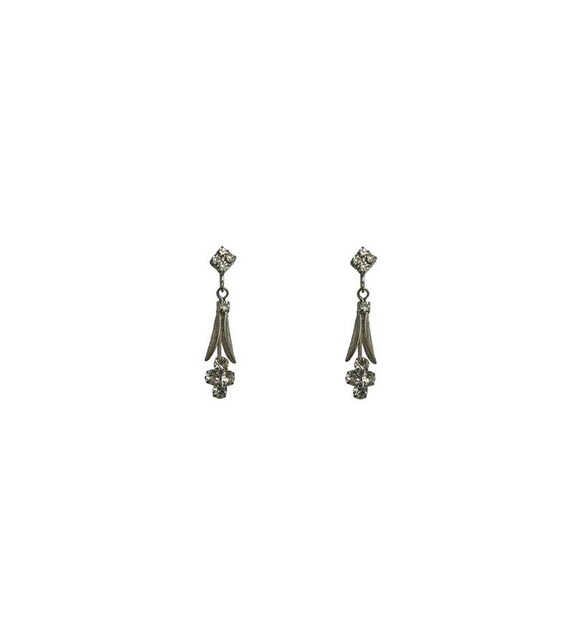 Vintage Silver Crystal Flower Clip On Earrings: 1… - image 1