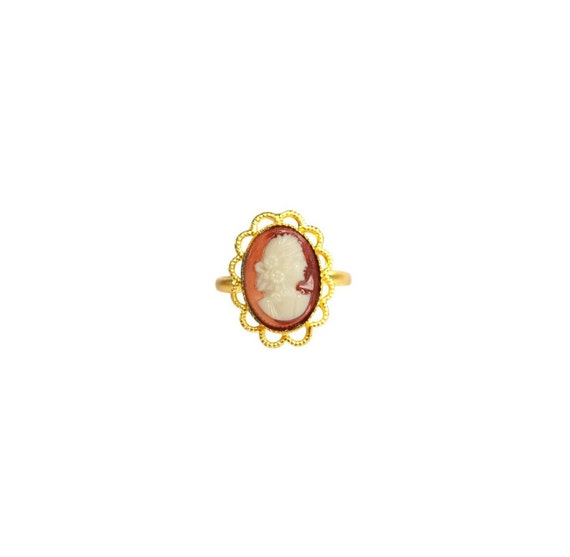 Vintage Retro 70s 22 Carat Gold Plated Dark Red O… - image 1