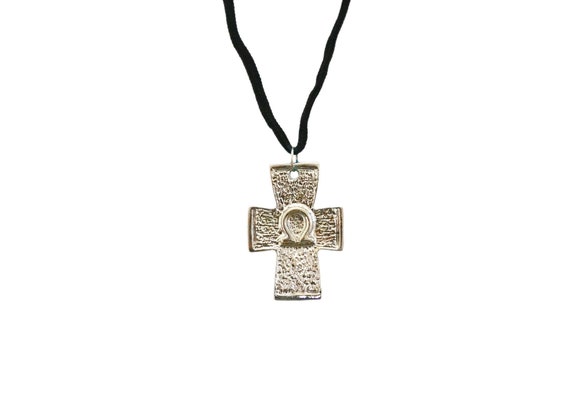 Vintage Retro 90s Black Silver Cross Crucifix Anc… - image 1