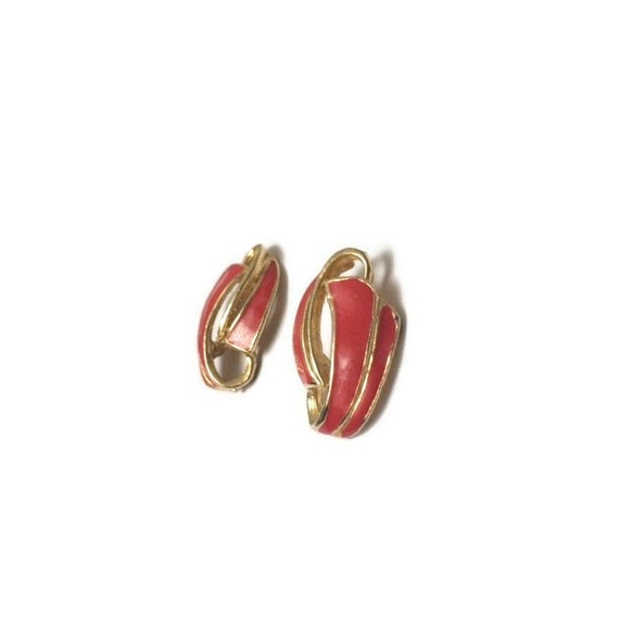 Vintage Retro 80s Bright Red Gold Wave Long Round… - image 2