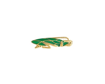 Retro Vintage 80er Jahre Gold Smaragdgrün Klarer Kristall Strass Cricket Insekt Kitsch Horizontal Bunt Mittelbreit Statement Pin Brosche