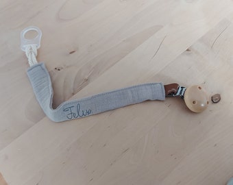 Pacifier strap muslin gray personalized with name