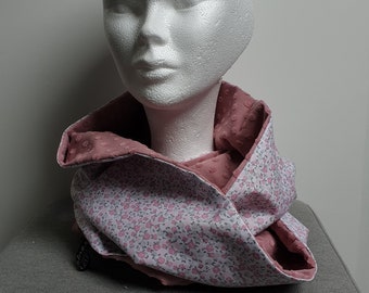 Snood- tour de cou en jersey rose et coton style liberty rose et gris