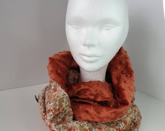 Snood- tour de cou en coton style liberty orange et minky.