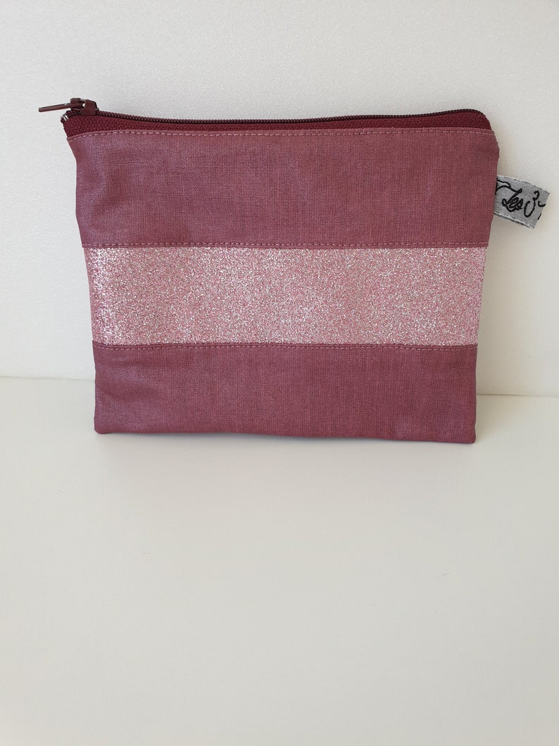 Makeup bag in handbag format Large coin purse mask pouch Bi-material coated cotton bag image 1