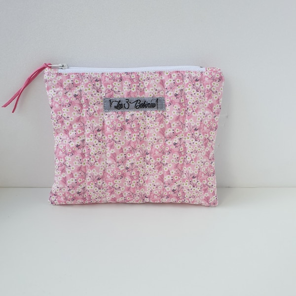 Trousse matelassée en liberty rose-trousse à bijoux-trousse à maquillage