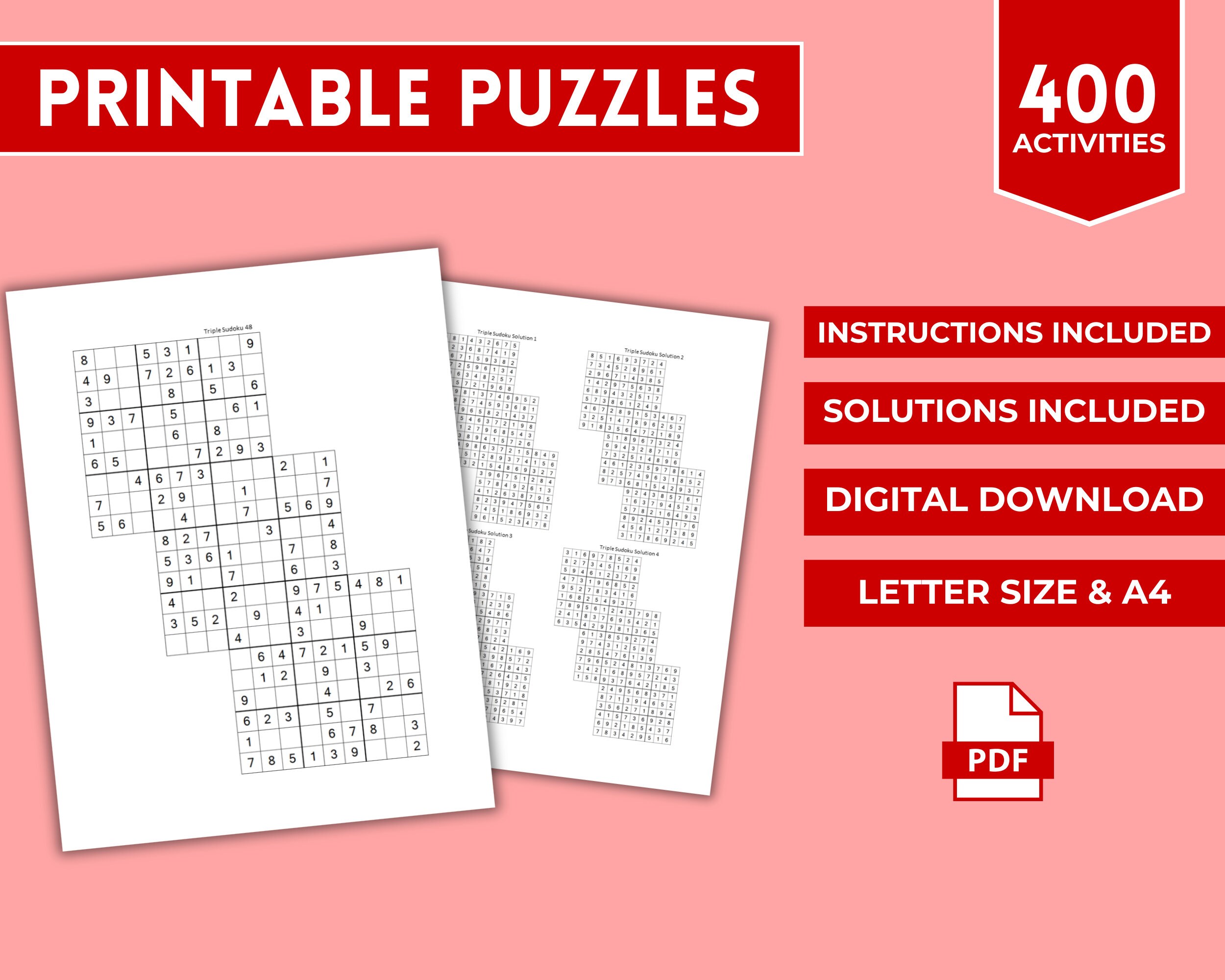 Triple Sudoku Printable Puzzle Sheets 400 Activities for Teenagers
