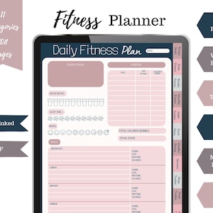 Health and Fitness Digital Planner For GoodNotes, Notability, Xodo, Noteshelf  - (Instant Download)  Weight Loss Journal Digital