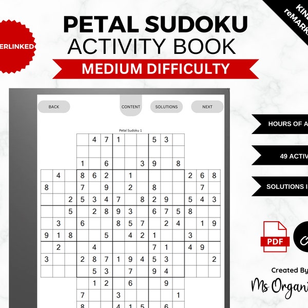 Japanese Puzzle Petal Sudoku Game reMarkable & Kindle Scribe Activity Book - Logic Brain Teaser