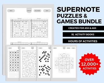 Supernote A5X and A6X Nomad Puzzle Activity Digital Download (OVER 12,000+ Activities) 91 PDFs (Sudoku, Wordsearch, Crosswords, Mazes etc)