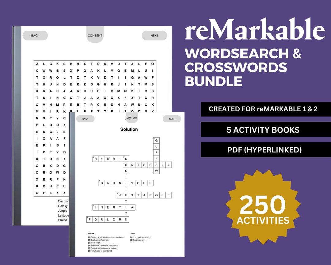 Remarkable 1 & 2 Word Search and Crossword 250 Activites Etsy