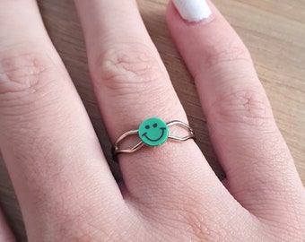 Fancy Ring a Green Smiley with a diameter of 5 mm, Adjustable Ring, Kawaii Jewelry, For all Ages