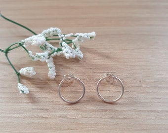 Silver Circle Earrings, Minimalist Jewelry, 12mm Hoops, Modern Circular Studs