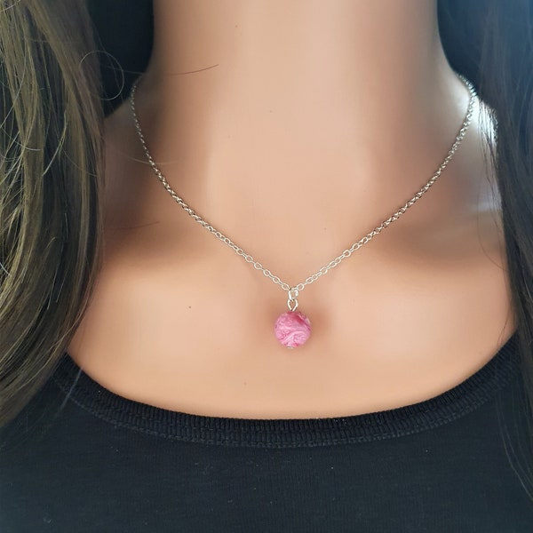 Collier avec une Perle Rose de Longueur 45 cm, Bijou pour une Fille