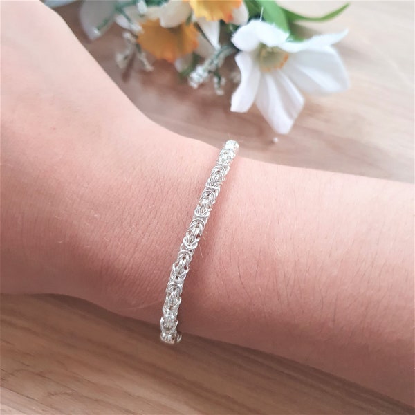 Bracelet Chaîne Maille Royale en Argent 925, Bijoux Minimaliste Simple, Pour Elle, Longueur au Choix, Fermoir Menotte