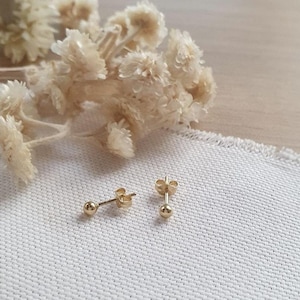 18K Yellow Gold Round Stud, Shiny Finish, Small Earrings, 3mm Ball Stud Earrings, Genuine 750/1000 Gold Stud Earrings