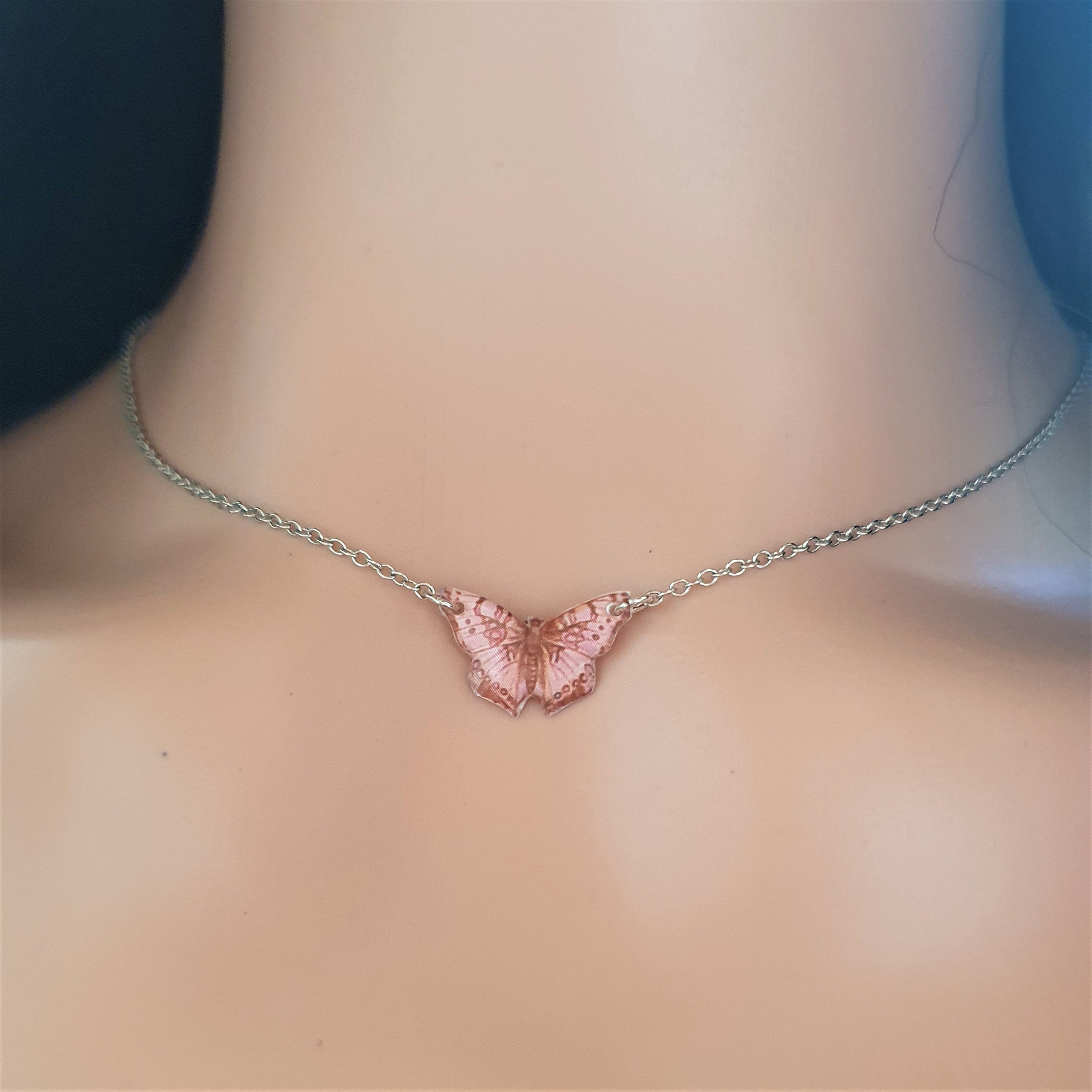 Collier Papillon 3D En Acier Inoxydable – Chaîne Pendentif Rose Doré, Neuf Avec Étiquettes