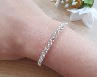 Silver Chain Bracelet With Double Ring Links, Length of Your