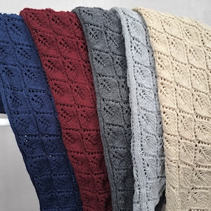 Hand knitted triangle shawl leaf pattern 1