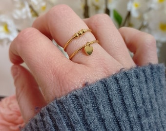 Bague deux rangs en acier inoxydable doré • Bagues réglables •  Bijoux femme ajustable • Idée cadeau femme  • tendance • livraison gratuite