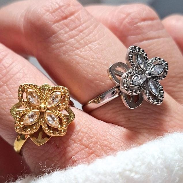 Bague Fleur Style Western Réglable Pour Femme - Alliage - Taille ~2x2 Cm - Neuf Avec étiquettes