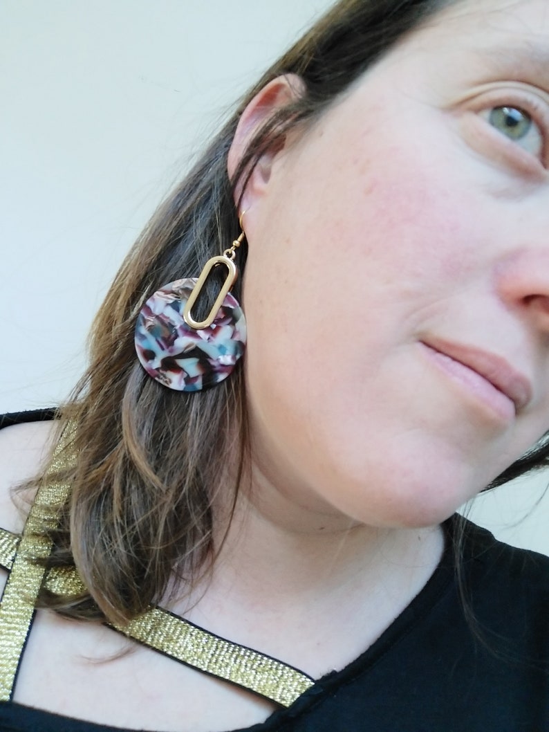 Large pinkbluegolden tortoiseshell earrings
