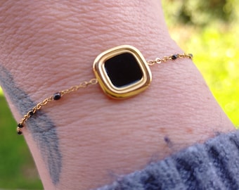 Gold stainless steel bracelet, small black pearls • women's jewelry • Trendy • Gift idea • bracelet jewelry • Boho • Adjustable